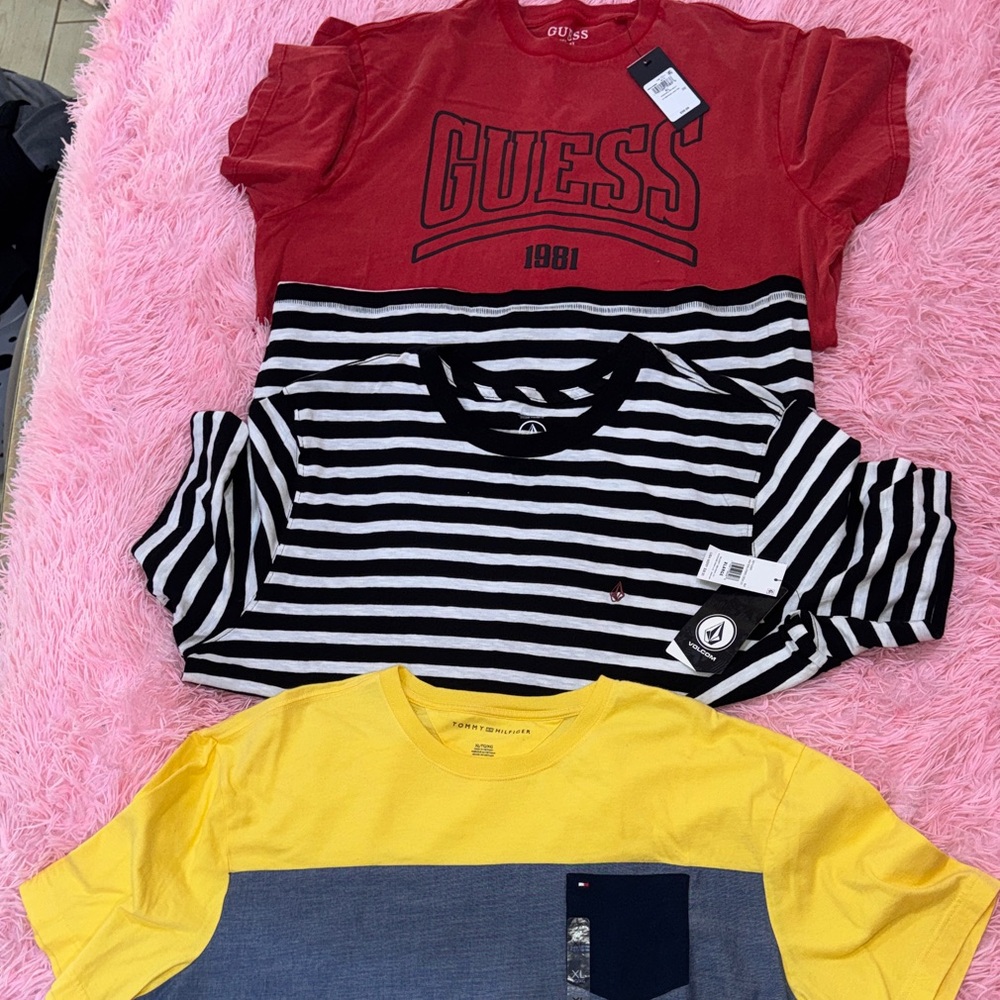 Men’s XL tshirt, red-guess , striped Volcom, yellow Tommy Hilfiger